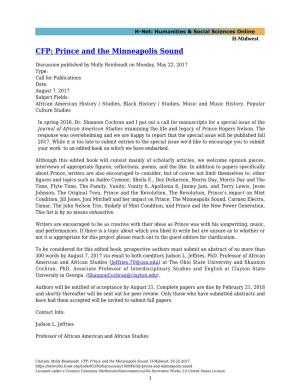 CFP: Prince and the Minneapolis Sound