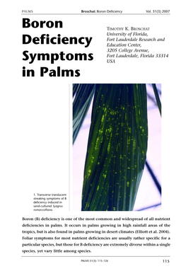 Boron Deficiency Symptoms in Palms