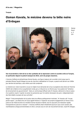 Osman Kavala, Le Mécène Devenu La Bête Noire D'erdogan