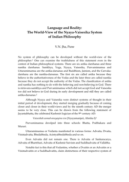 Language and Reality: the World-View of the Nyaya-Vaisesika System of Indian Philosophy