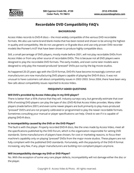 DVD Compatibility Faqs