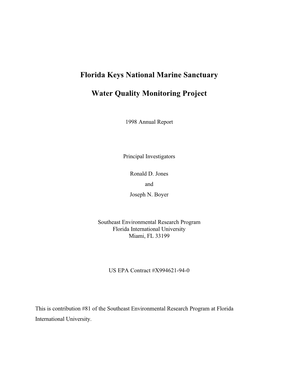 Florida Keys National Marine Sanctuary Water Quality Monitoring