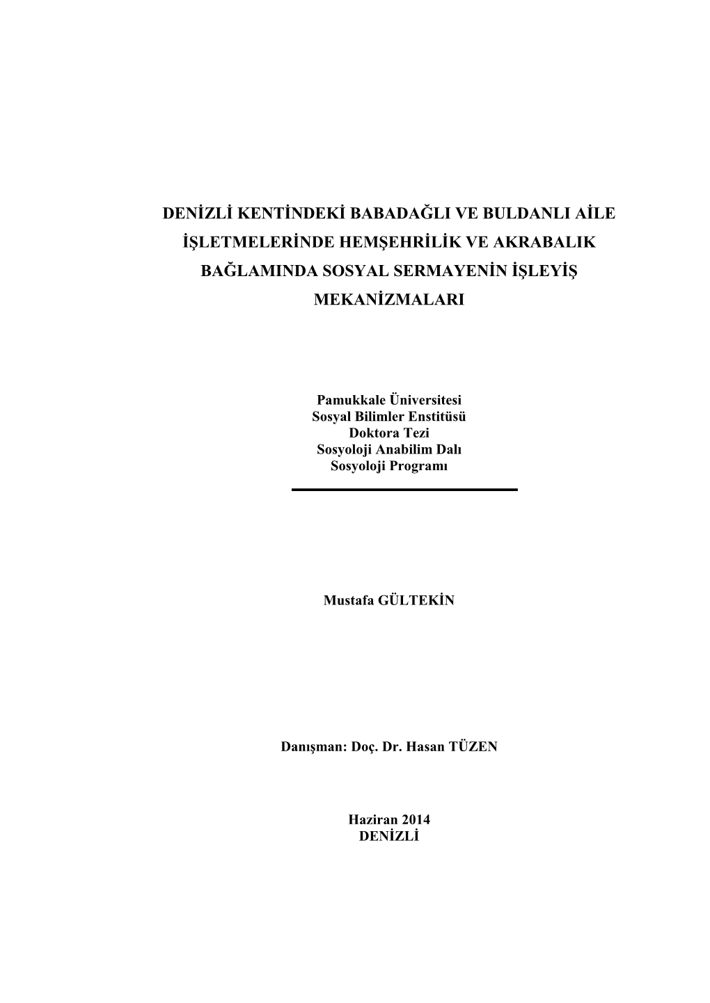 Denizli Kentindeki Babadağli Ve Buldanli Aile Işletmelerinde Hemşehrilik Ve Akrabalik Bağlaminda Sosyal Sermayenin Işleyiş Mekanizmalari