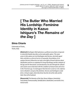The Butler Who Married His Lordship: Feminine Identity in Kazuo Ishiguro's the Remains of The