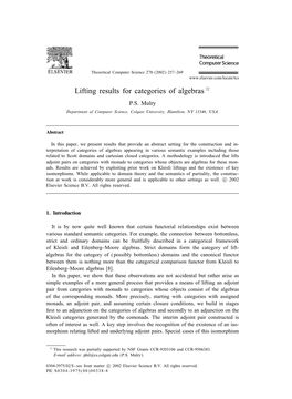 Lifting Results for Categories of Algebras 