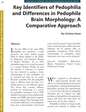 Key Identifiers of Pedophilia and Differences in Pedophile Brain Morphology: a Comparative Approach