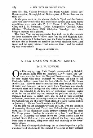 A FEW DAYS on MOUNT KENYA. J. W. Howard
