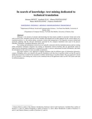 Text Mining Dedicated to Technical Translation