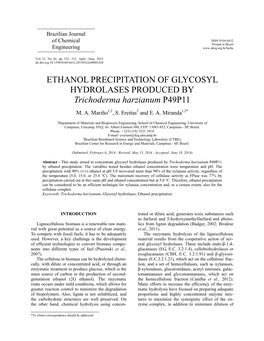 ETHANOL PRECIPITATION of GLYCOSYL HYDROLASES PRODUCED by Trichoderma Harzianum P49P11