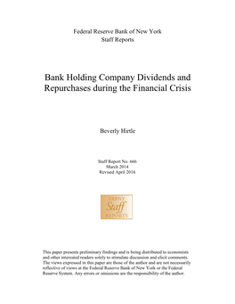 Bank Holding Company Dividends and Repurchases During the Financial Crisis