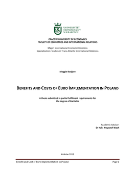 Benefits and Costs of Euro Implementation in Poland