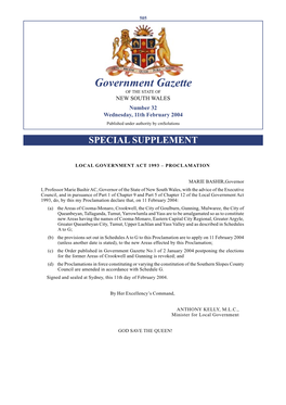 Government Gazette of the STATE of NEW SOUTH WALES Number 32 Wednesday, 11Th February 2004 Published Under Authority by Cmsolutions