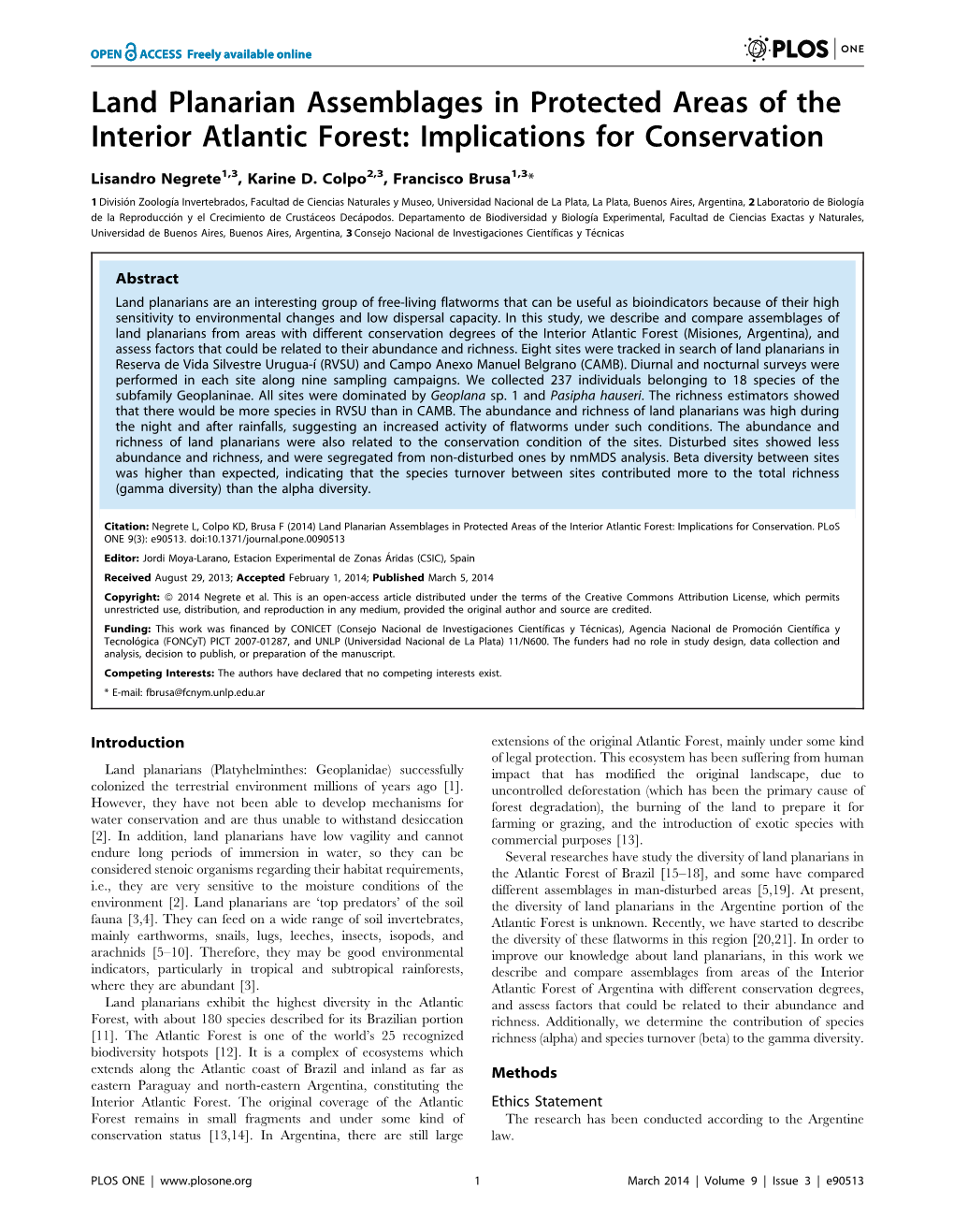 Land Planarian Assemblages in Protected Areas of the Interior Atlantic Forest: Implications for Conservation