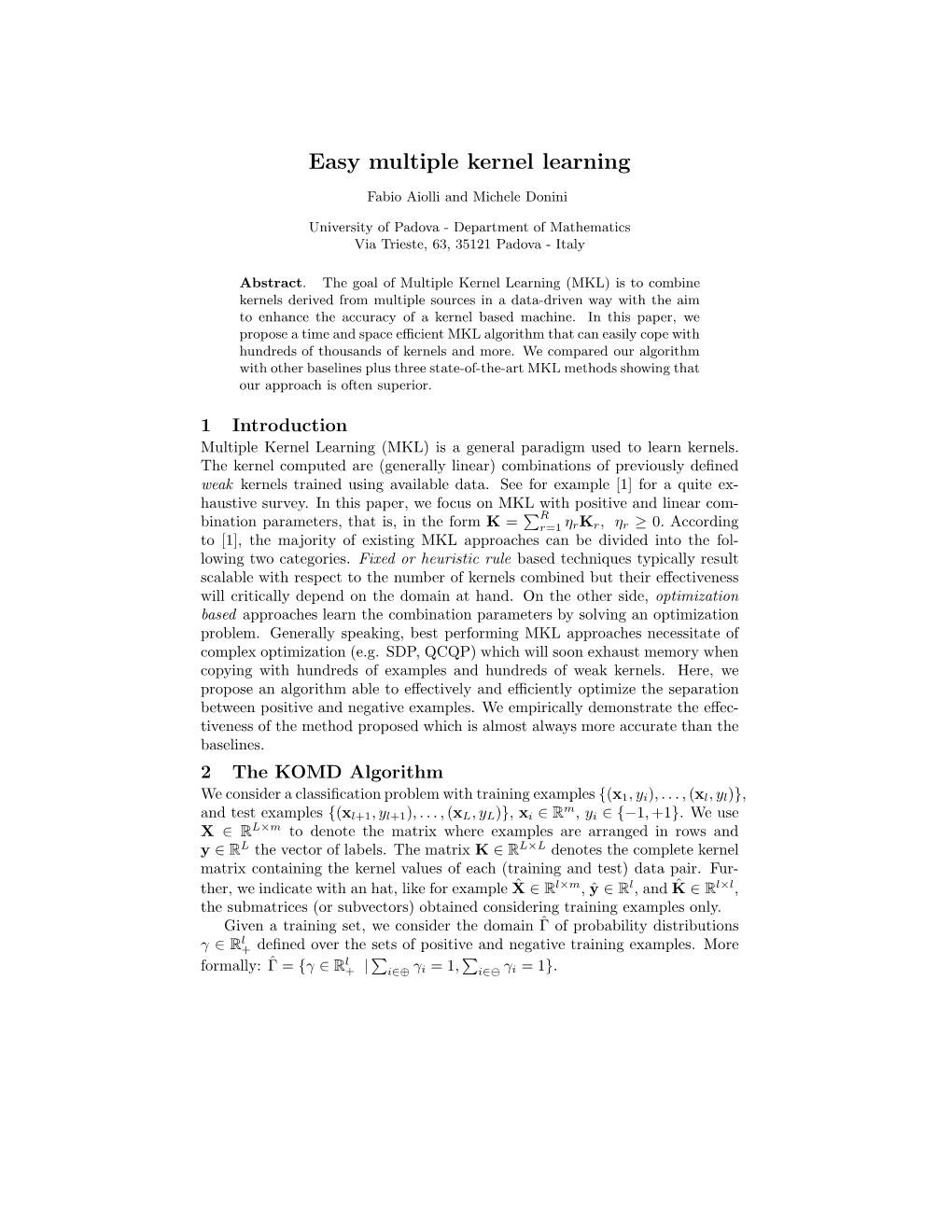 Easy Multiple Kernel Learning