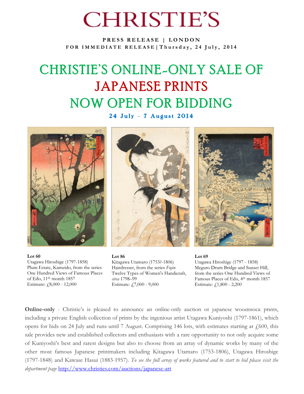 Christie's Online-Only Sale of Japanese Prints Now Open