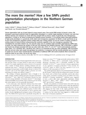 How a Few Snps Predict Pigmentation Phenotypes in the Northern German Population