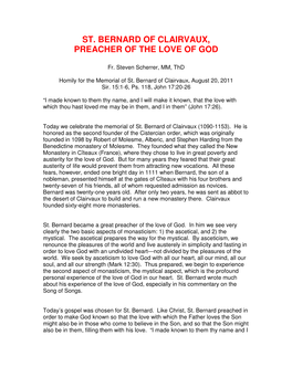 St. Bernard of Clairvaux, Preacher of the Love of God