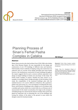 Planning Process of Sinan's Ferhat Pasha Complex in Catalca