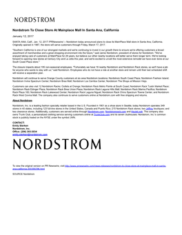 Nordstrom to Close Store at Mainplace Mall in Santa Ana, California