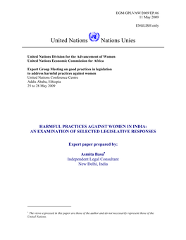 Harmful Practices Against Women in India: an Examination of Selected Legislative Responses