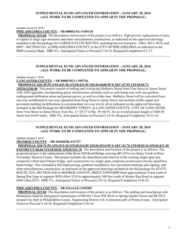 Supplemental Ecms Advanced Information – January 28, 2016 (All Work to Be Completed to Appear in the Proposal) Philadelphia Co