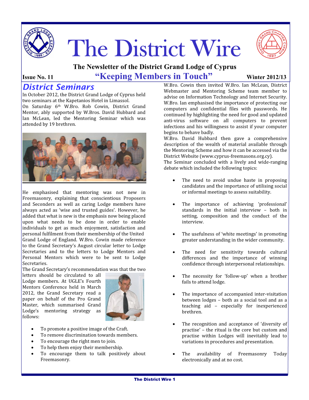 The District Wire the Newsletter of the District Grand Lodge of Cyprus Issue No