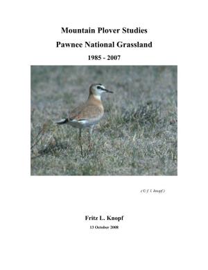 Mountain Plover Studies Pawnee National Grassland