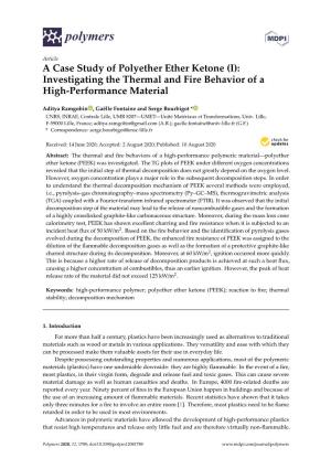 A Case Study of Polyether Ether Ketone (I): Investigating the Thermal and Fire Behavior of a High-Performance Material