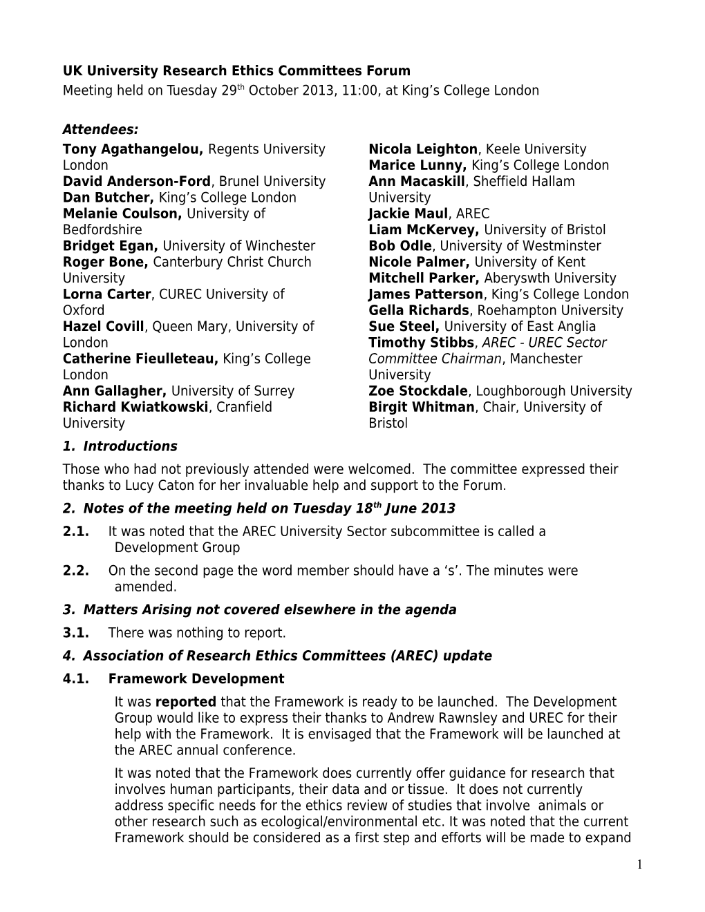 University Research Ethics Committees Working Group