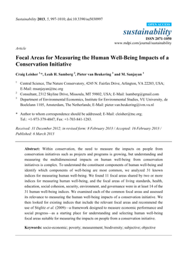 Focal Areas for Measuring the Human Well-Being Impacts of a Conservation Initiative