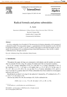 Radical Formula and Prime Submodules