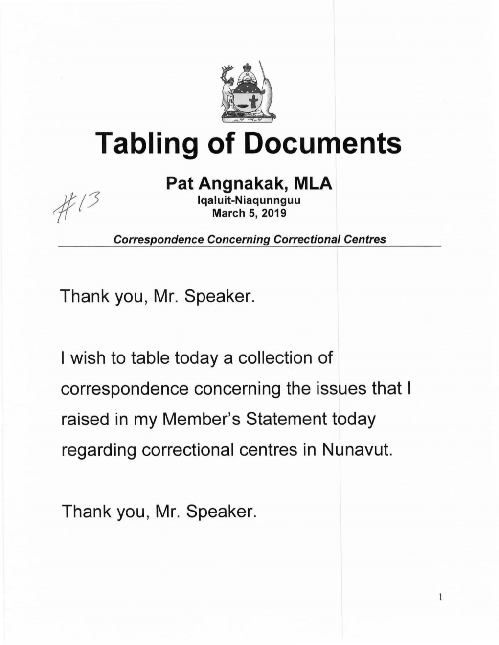 Correspondence Concerning Correctional Centres