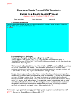 Curing As a Single Special Process Regulatory Agency Jurisdiction NAME (Fill in Form)