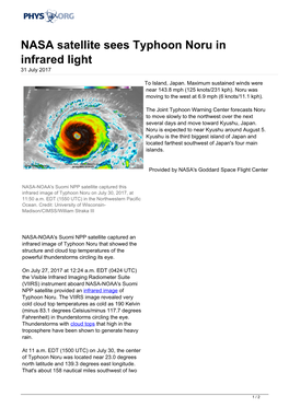 NASA Satellite Sees Typhoon Noru in Infrared Light 31 July 2017