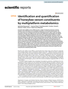 Identification and Quantification of Honeybee Venom Constituents by Multiplatform Metabolomics