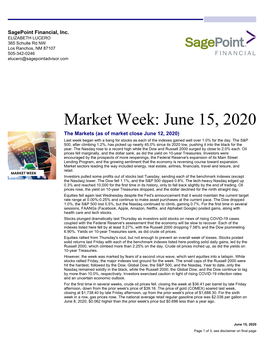 Market Week: June 15, 2020