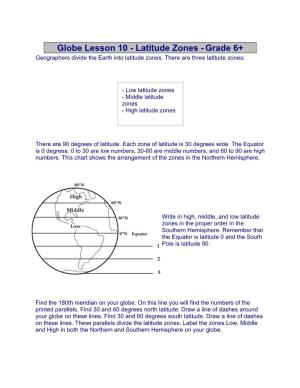 Globe Lesson 10 - Latitude Zones - Grade 6+ Geographers Divide the Earth Into Latitude Zones