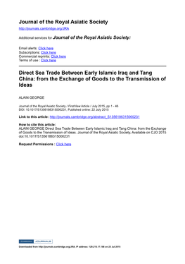 Journal of the Royal Asiatic Society Direct Sea Trade Between Early