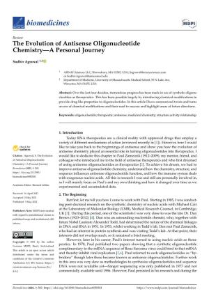 The Evolution of Antisense Oligonucleotide Chemistry—A Personal Journey