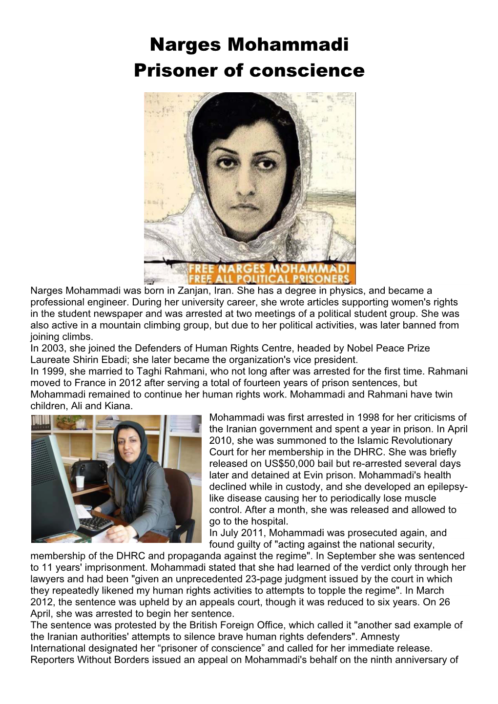 Narges Mohammadi Prisoner of Conscience