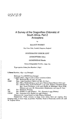 A Survey of the Dragonflies (Odonata) of South Africa. Part 2 Anisoptera