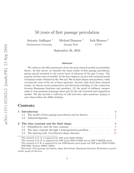50 Years of First Passage Percolation Arxiv:1511.03262V2 [Math.PR] 23