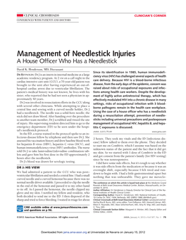 Management of Needlestick Injuries a House Officer Who Has a Needlestick