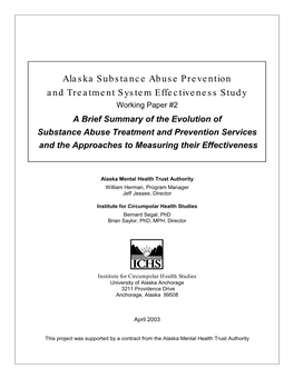 Alaska Substance Abuse Prevention and Treatment System Effectiveness Study Working Paper #2