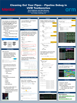 Cleaning out Your Pipes – Pipeline Debug in UVM Testbenches Rich Edelman and Neil Bulman Mentor, a Siemens Company, Fremont, CA Arm Limited, Cambridge, UK