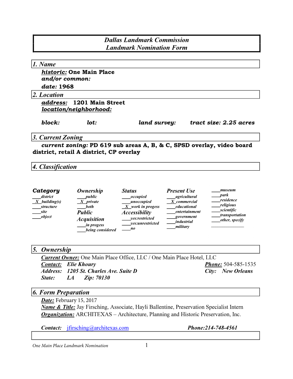 One Main Place Landmark Nomination Form