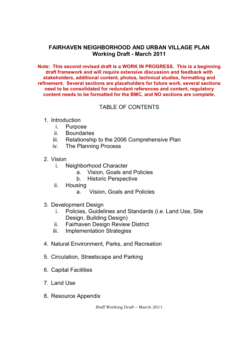 FAIRHAVEN NEIGHBORHOOD and URBAN VILLAGE PLAN Working Draft - March 2011