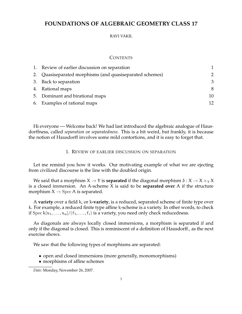 Foundations of Algebraic Geometry Class 17