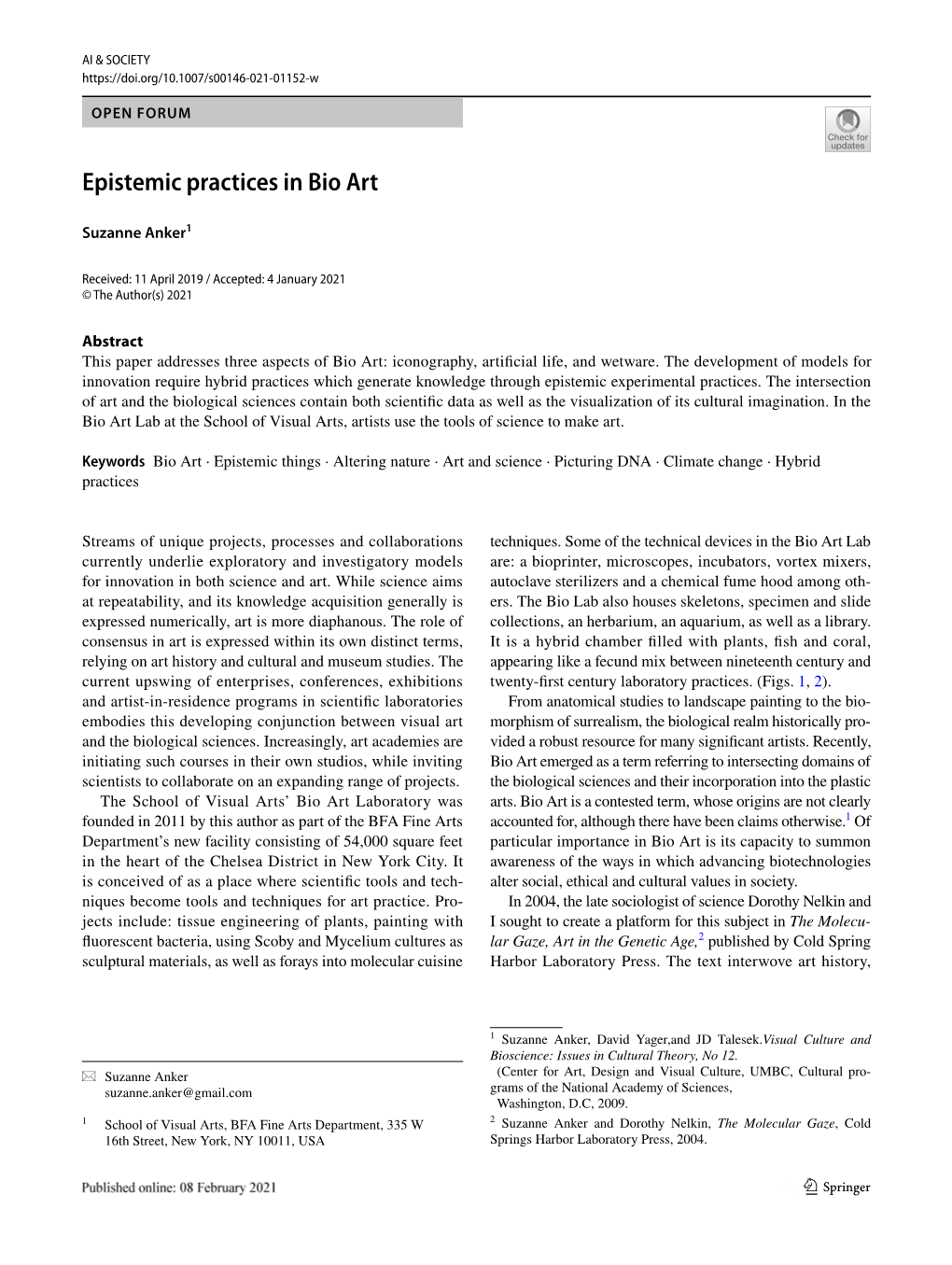 Epistemic Practices in Bio Art