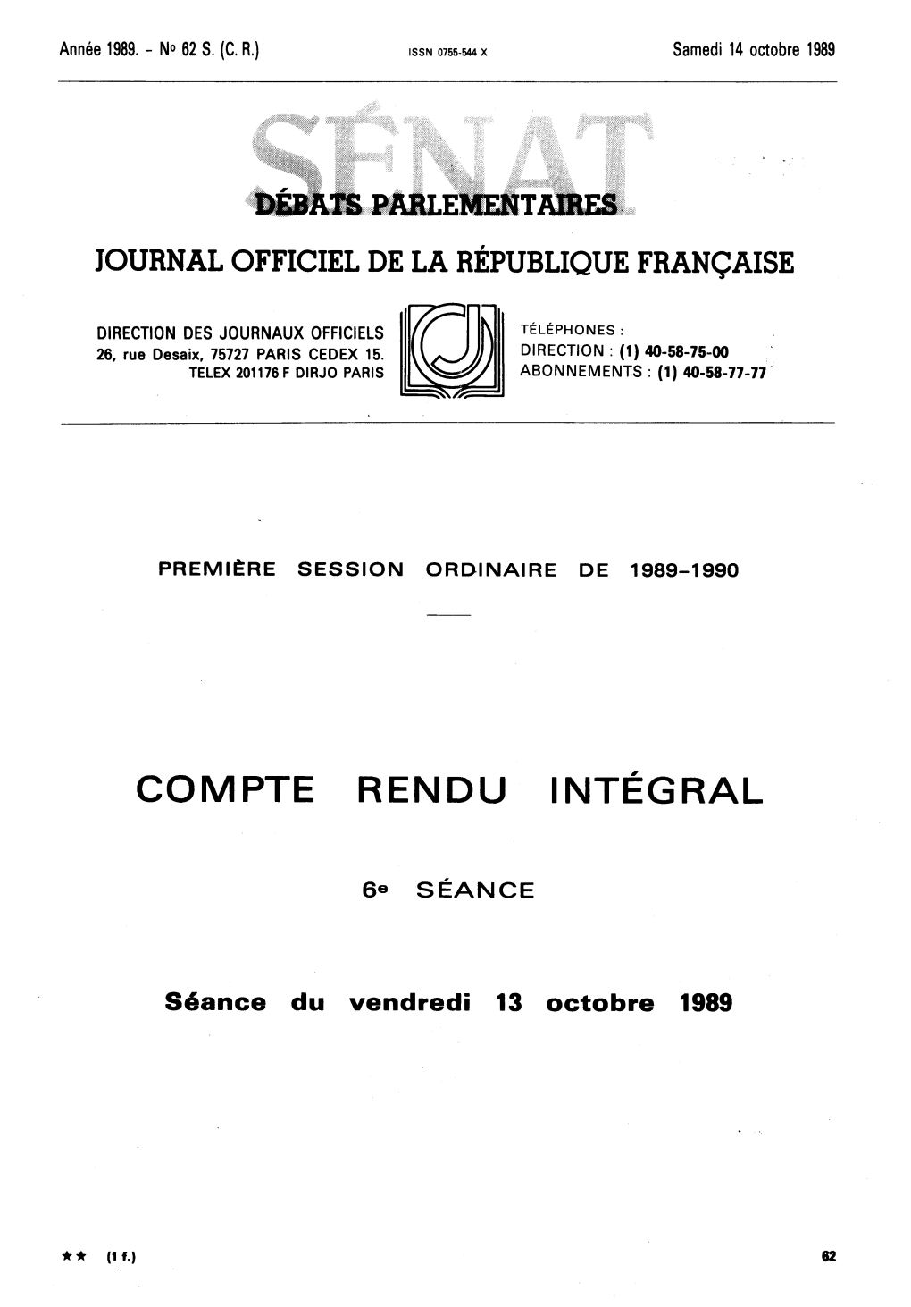 Vendredi 13 Octobre 1989